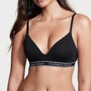 Victoria's Secret Black Seamless Wireless Logo Band Bra 36C